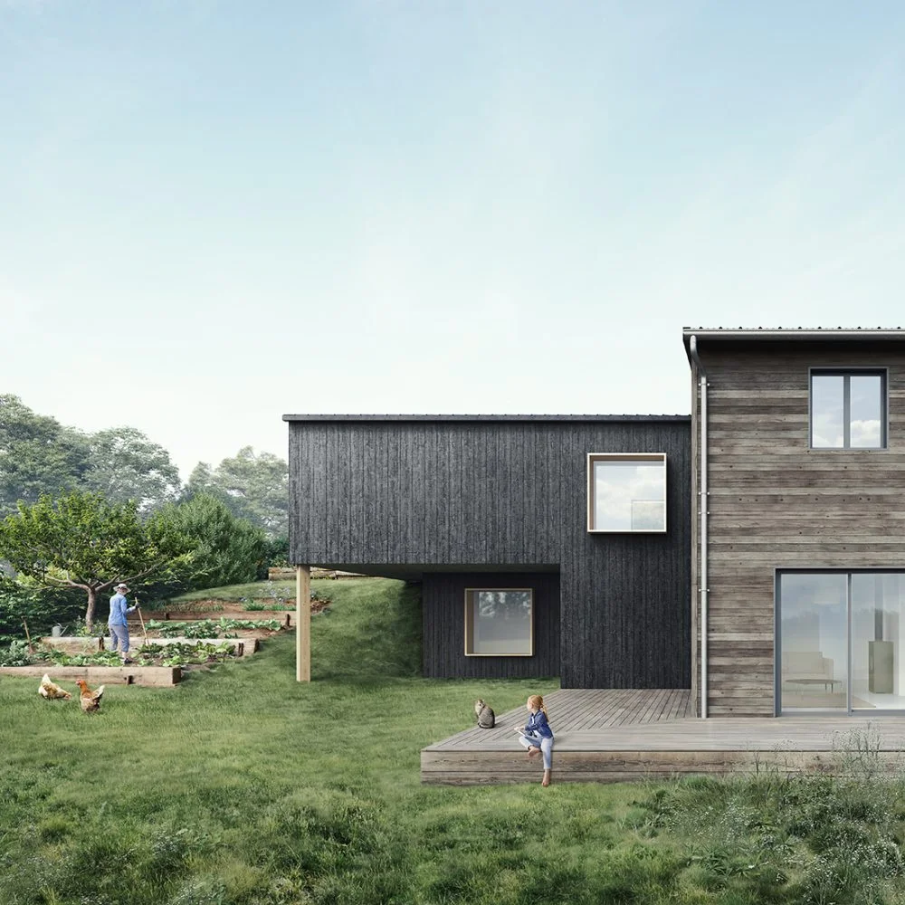 Extension contemporaine de maison en bois