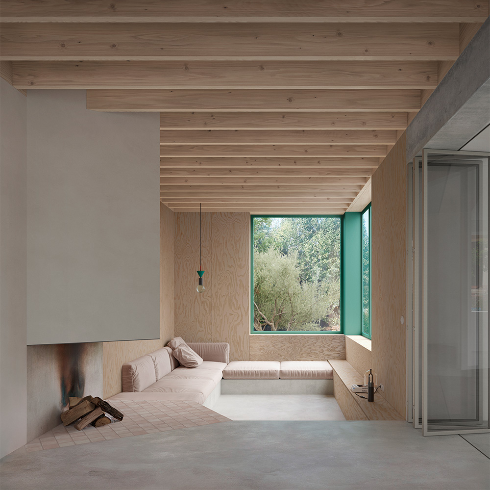 Extension en bois de une maison avec sol en béton