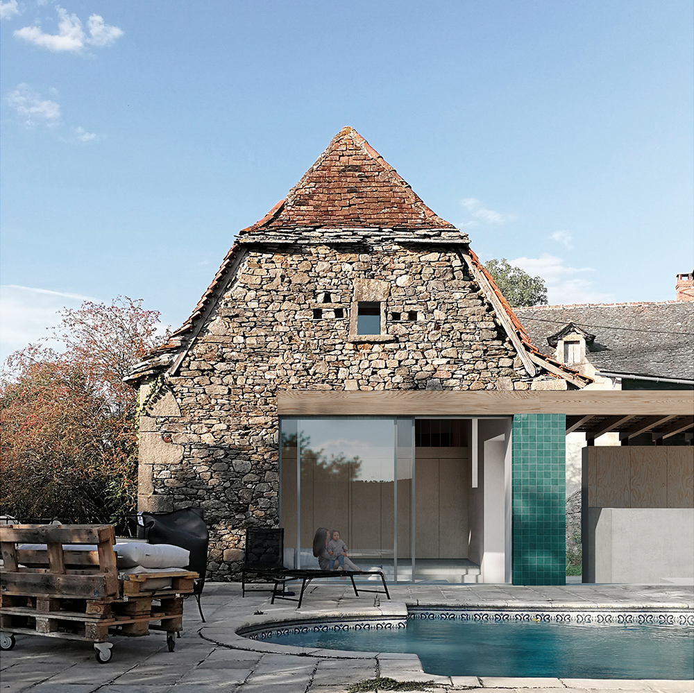 Corps de ferme avec ouverture carrelage et linteau bois