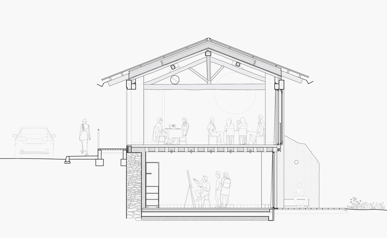 Coupe transversale du projet de salle associative et café culturel