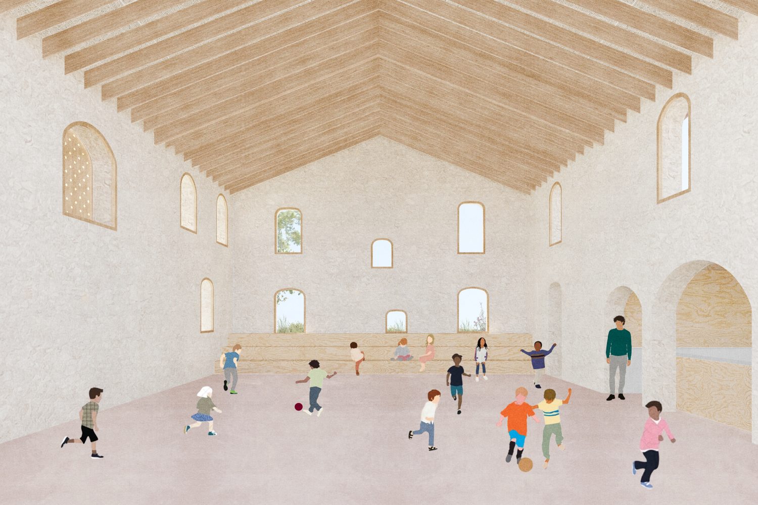 Salle communale avec des enfants qui jouent